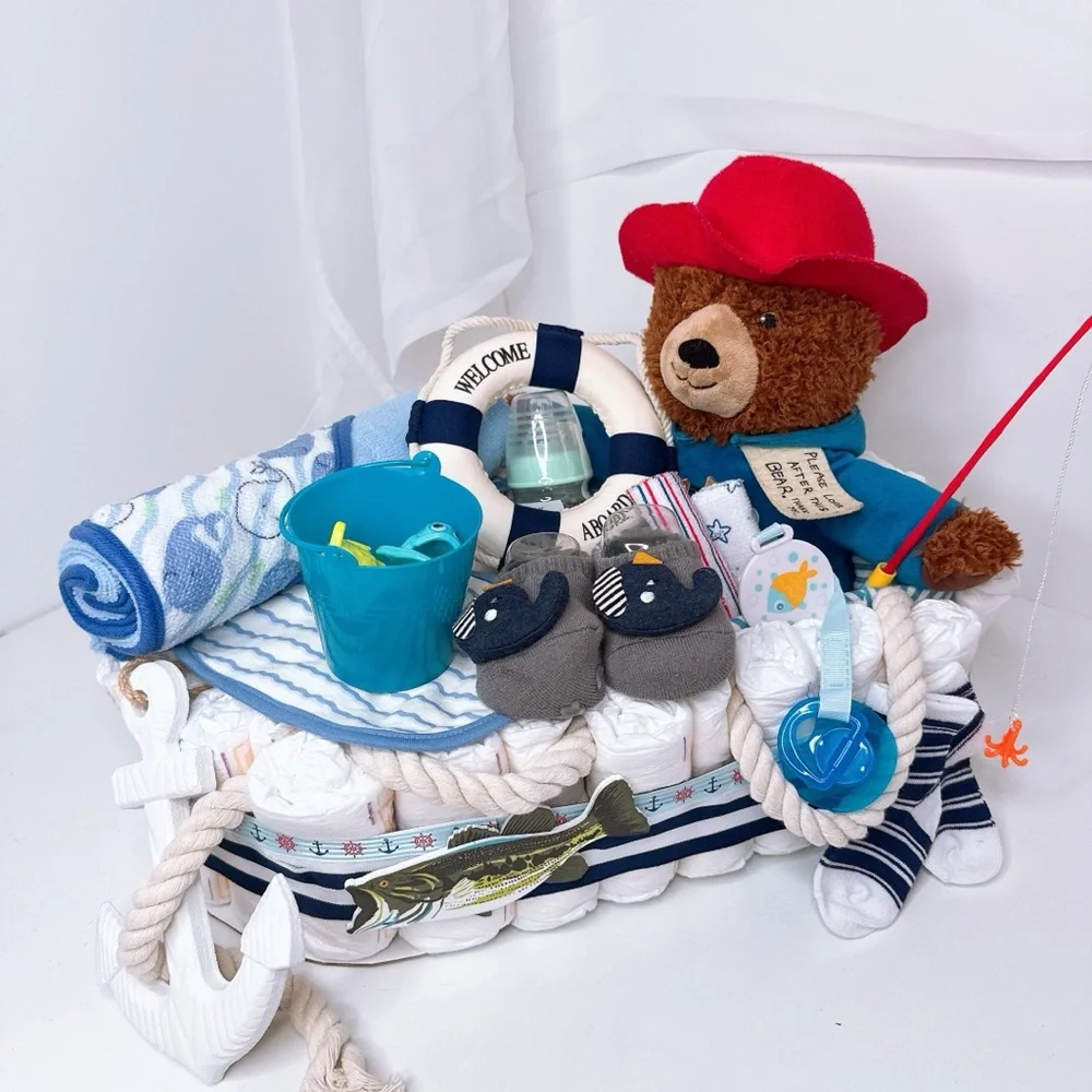 Fisherman Diaper Cake, Boat Diaper Cake